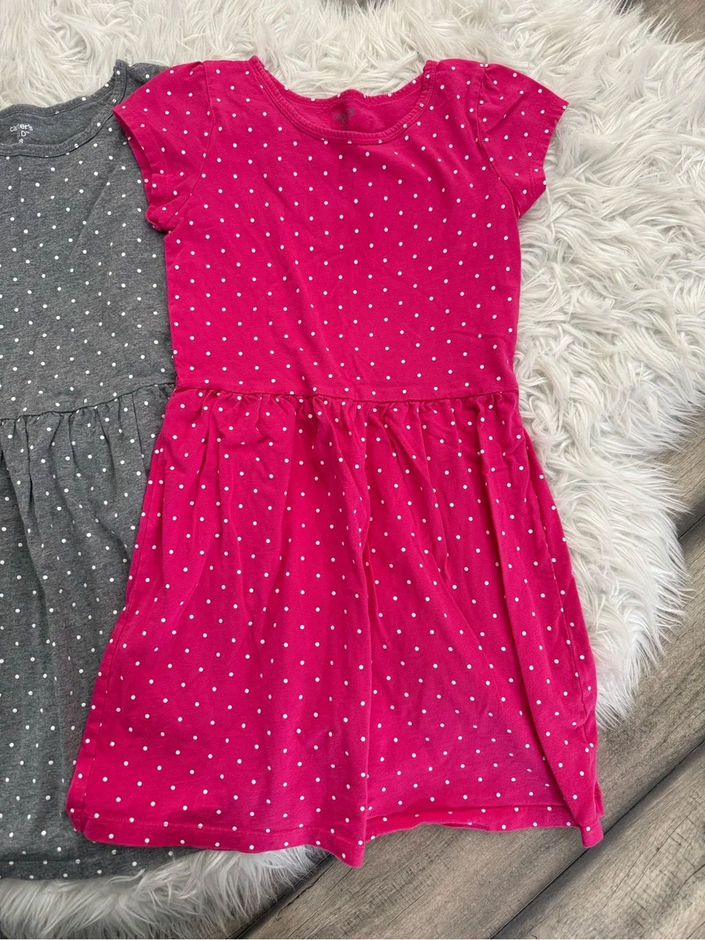 Carter's Polka Dot Knit Dresses in Coral, Gray & Fuchsia